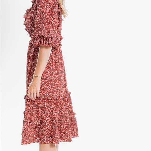 Max Studio Orange Midi Dress with Ruffled Tiered Design - Picture 10 of 11